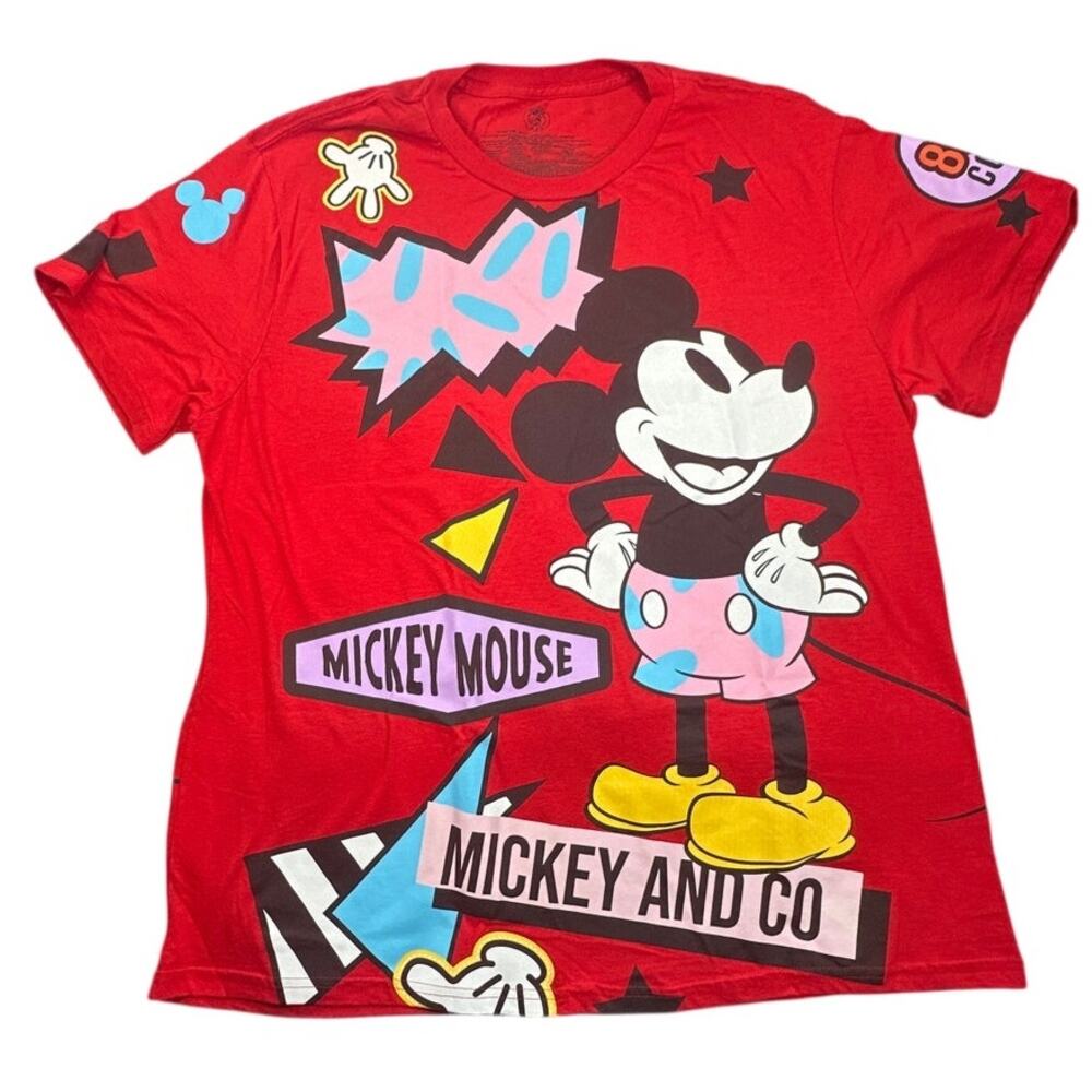 Mickey & Co Disney Men XL Graphic T Shirt Red Cotton Blend Retro Pop Art 90s⁠